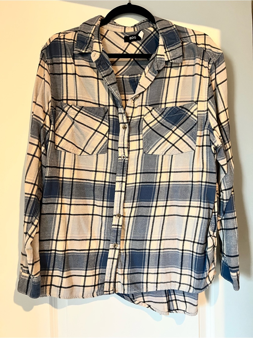 BDG Blue and Cream Plaid Button-Down Shirt